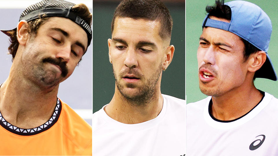 Jordan Thompson, Jason Kubler and Thanasi Kokkinakis, pictured here at the Miami Open.