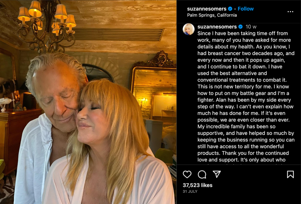 Suzanne Somers shared a post about her health in July (Instagram)
