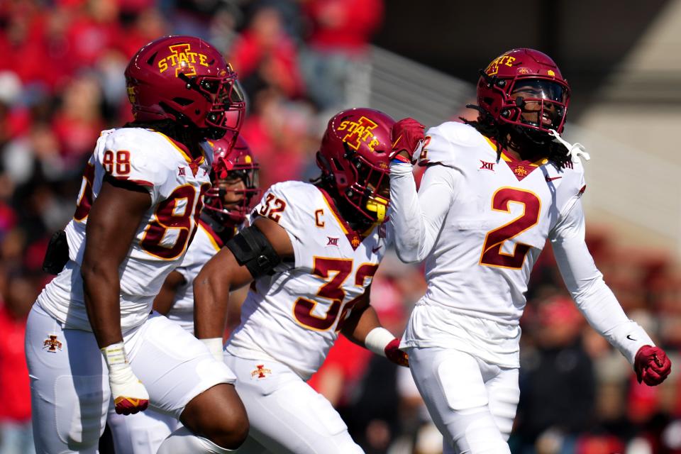 Iowa State defensive back T.J. Tampa  picked off a pass duirng the first quarter of Saturday's win over Cincinnati.