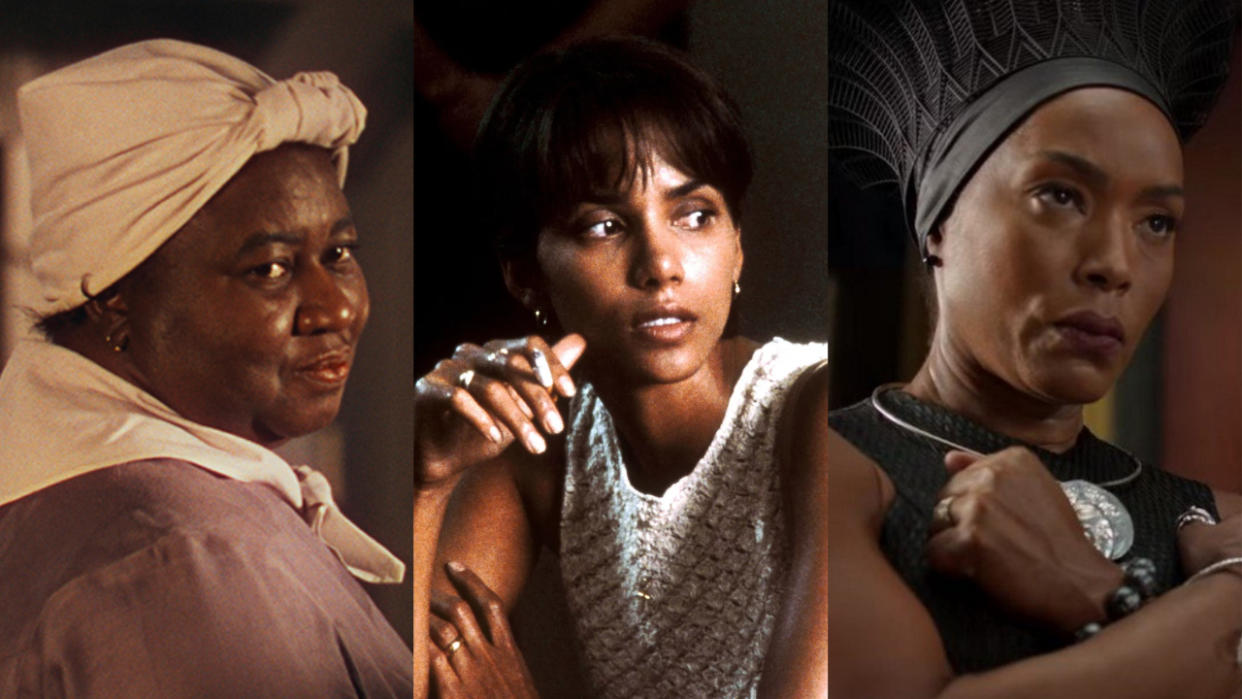  history of black women at Oscars, Hattie McDaniel in Gone with the Wind, Halle Berry in Monster Ball, Angela Bassett in Wakanda Forever 