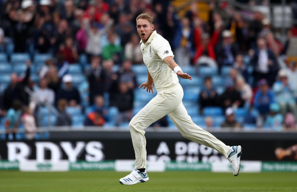 England's Stuart Broad celebrates taking the wicket of Australia's Travis Head during day one of the third Ashes Test match at Headingley, Leeds. (Photo by Tim Goode/PA Images via Getty Images)