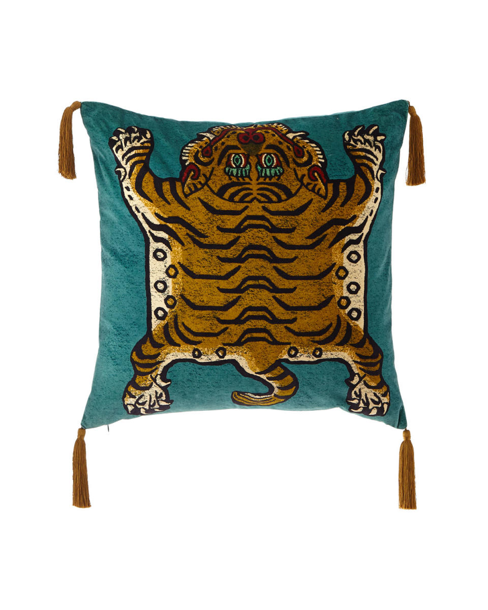 4) Saber Teal Large Velvet Pillow