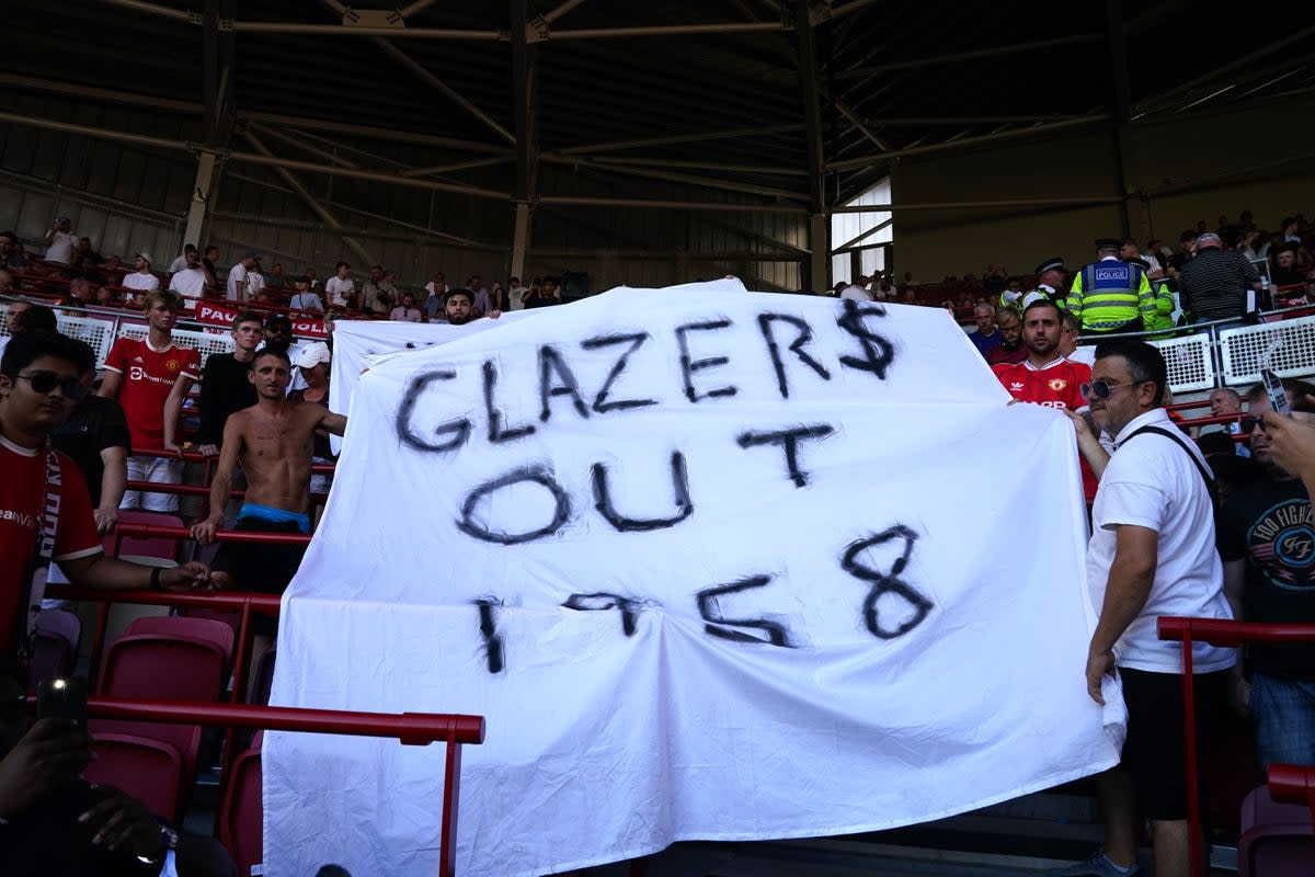 Manchester United fans protest against the Glazer family’s ownership at Brentford (John Walton/PA) (PA Wire)