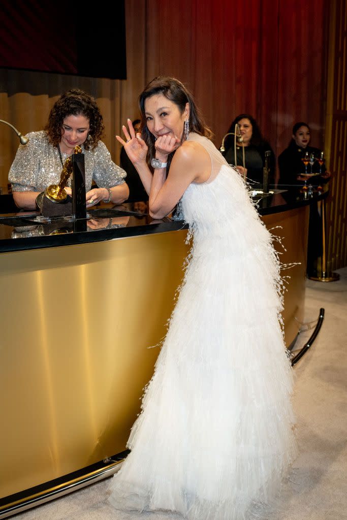 michelle yeoh, winner of the best actress in a leading role award for everything everywhere all at once, attends the 95th annual academy awards governors ball at dolby theatre