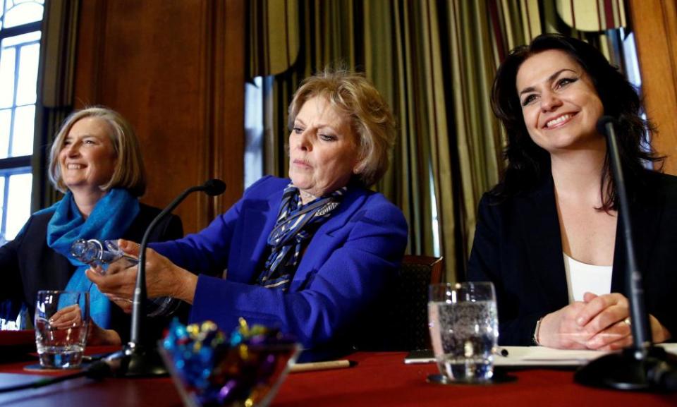 Sarah Wollaston, Anna Soubry and Heidi Allen attend a news conference in London on 20 February 2019