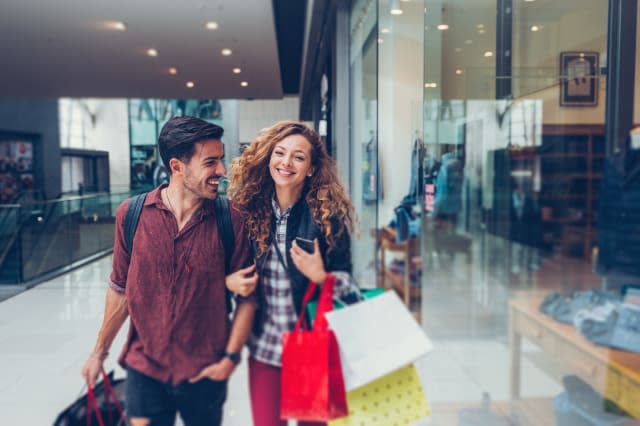 Young couple shopping in the mall