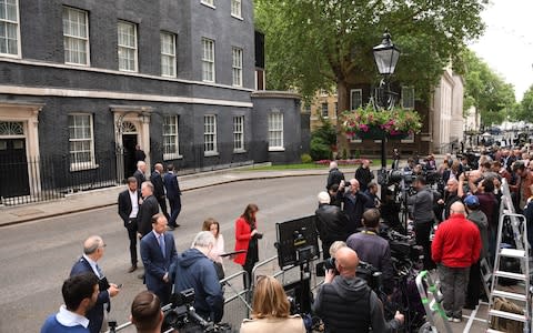 The media gather in Downing Street - Credit: Stefan Rousseau/PA