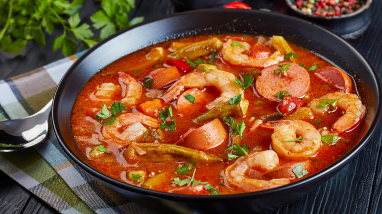 Cajun gumbo with sausage and shrimp