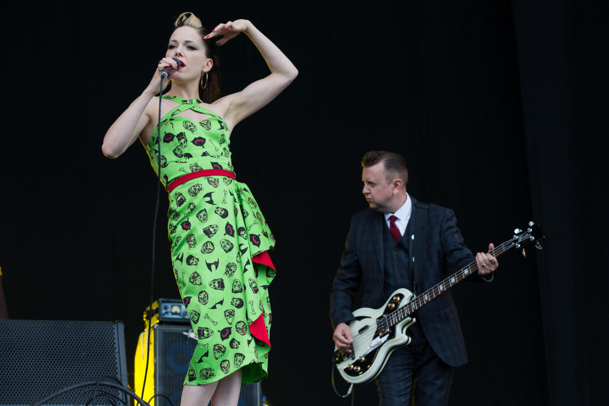 Singer Imelda May performs at the Isle of Wight Festival on Sunday, June 14, 2015 in Newport, Isle of Wight, England. (Photo by Jim Ross/Invision/AP)