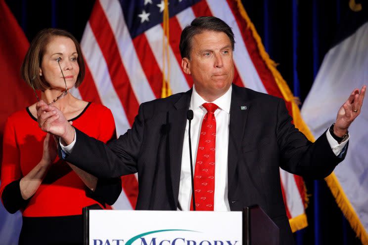 North Carolina Gov. Pat McCrory, with wife, Ann, tells supporters that he will contest the vote count of his loss to Democratic challenger Roy Cooper. (Photo: Jonathan Drake/Reuters)