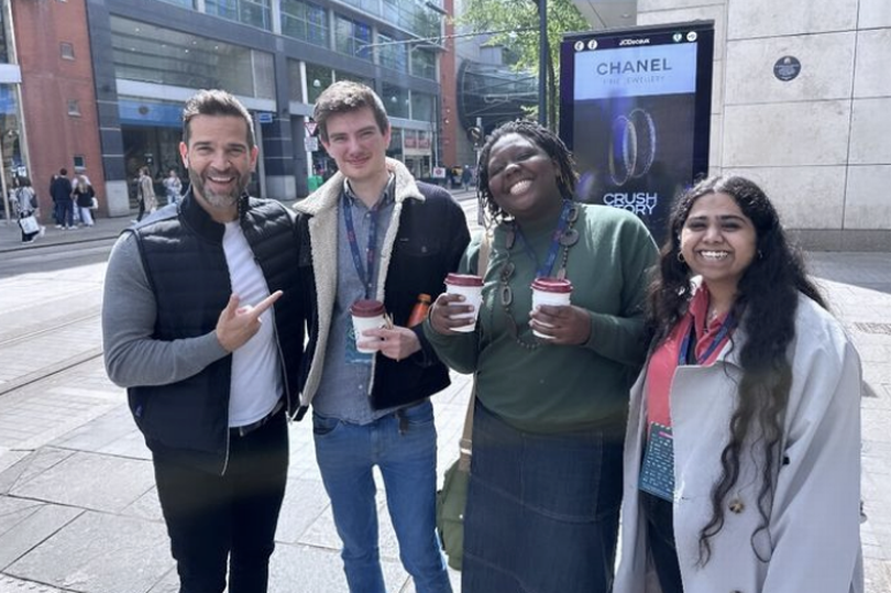 Gethin Jones with drama production students