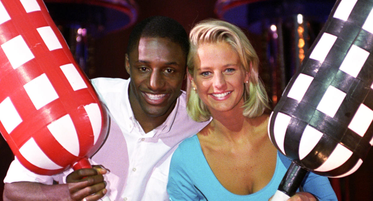 Ulrika Jonsson and John Fashanu hosted Gladiators in its heyday. (Photo by David Jones - PA Images via Getty Images)