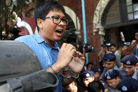 Reuters journalist Wa Lone arrives at the court in Yangon, Myanmar January 10, 2018. REUTERS/Stringer