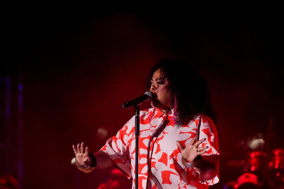 Jill Scott performs during the second night of the Cincinnati Music Festival at Paycor Stadium in downtown Cincinnati on Friday, July 21, 2023.