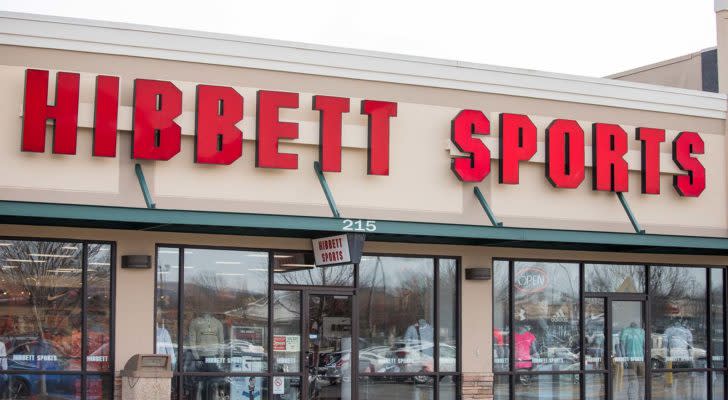 An outside view of a Hibbett Sports storefront