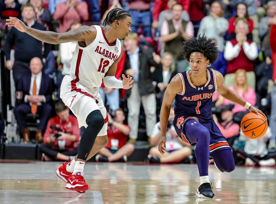 Alabama beat Auburn, 79-75, last month in Tuscaloosa. Now they meet again as ranked opponents. (Brandon Sumrall/Getty Images)