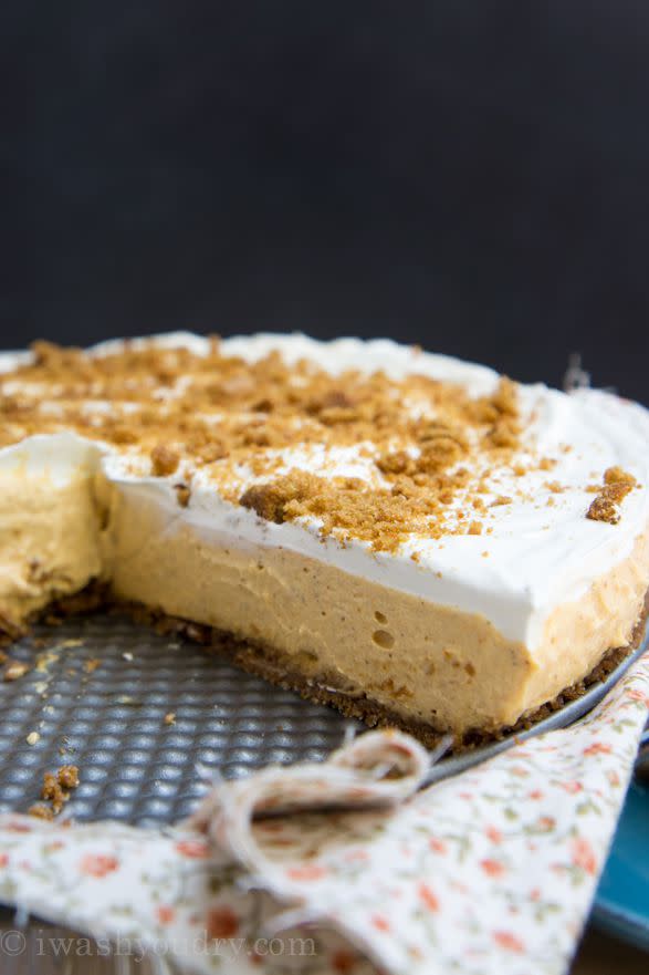 <p>Making cheesecake has never been easier thanks to this no-oven-required recipe.</p><p><strong>Get the recipe at <a href="http://www.iwashyoudry.com/2013/08/23/no-bake-pumpkin-cheesecake/" rel="nofollow noopener" target="_blank" data-ylk="slk:I Wash You Dry;elm:context_link;itc:0;sec:content-canvas" class="link ">I Wash You Dry</a>.</strong> </p>