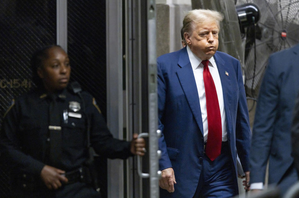 Former President Donald Trump appears at Manhattan criminal court before his trial in New York, April 30, 2024. (Justin Lane/Pool Photo via AP)