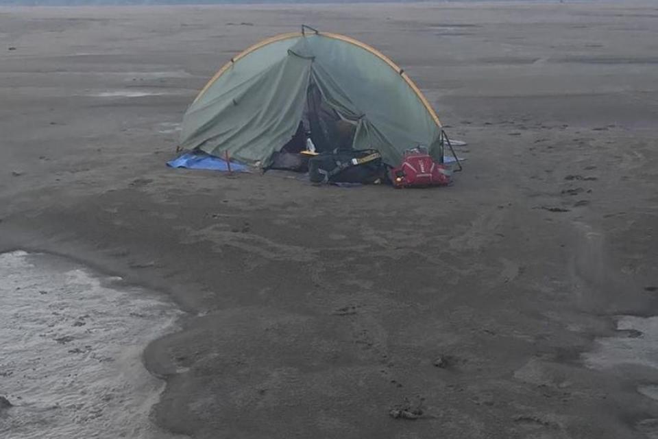 The final picture she posted online on Sept 10 shows her tent on an island on the river in heavy rain (Twitter)