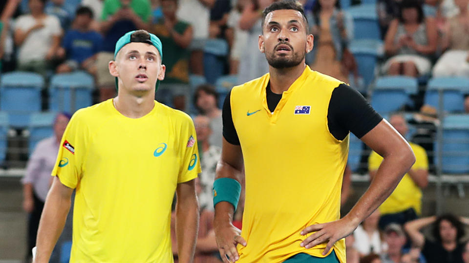 Alex de Minaur and Nick Kyrgios, pictured here in action together in the ATP Cup.