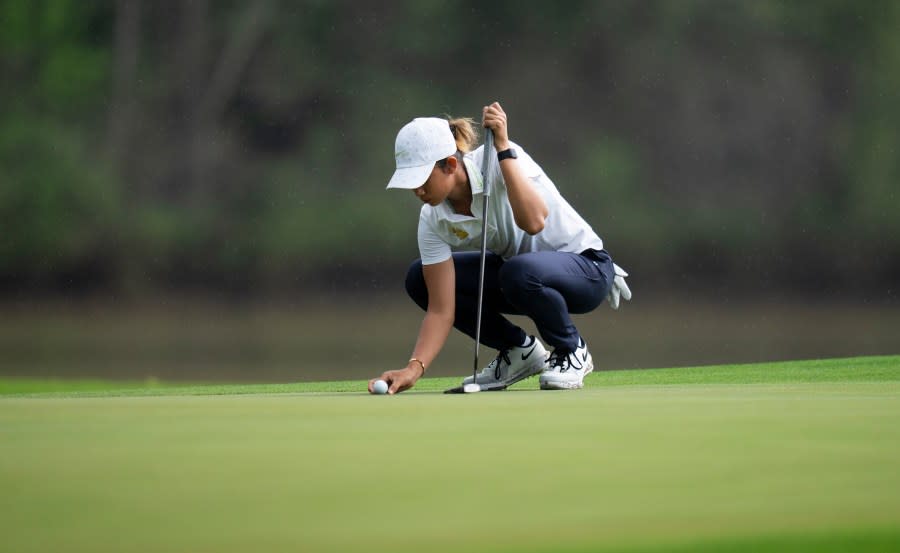 Eila Galitsky of Thailand lines up a putt on the No. 4 green during round one of the Augusta National Women’s Amateur at Champions Retreat Golf Club, Wednesday, April 3, 2024. (Photo courtesy: Augusta National Women’s Amateur)