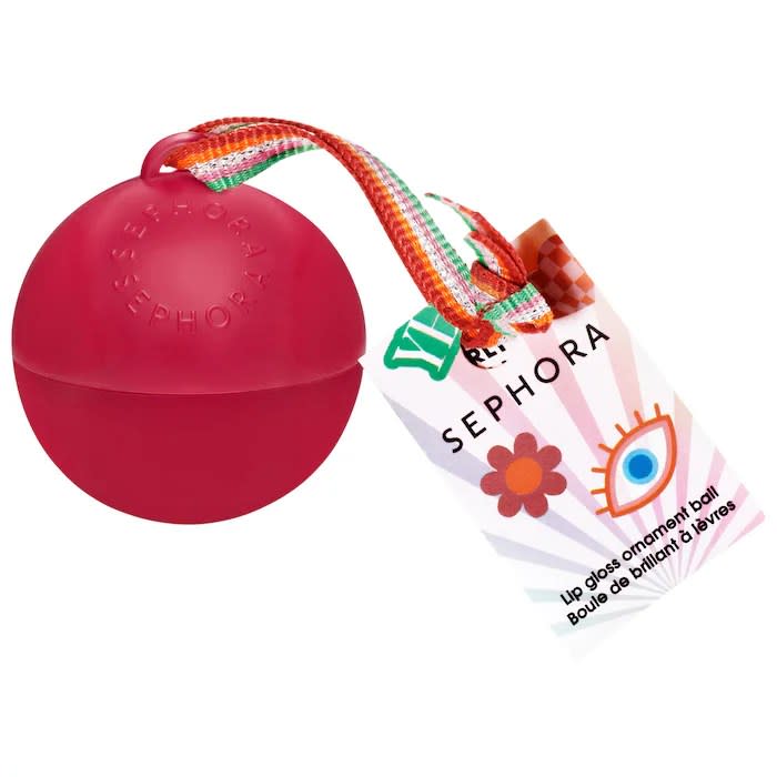 red ornament with lip balm inside