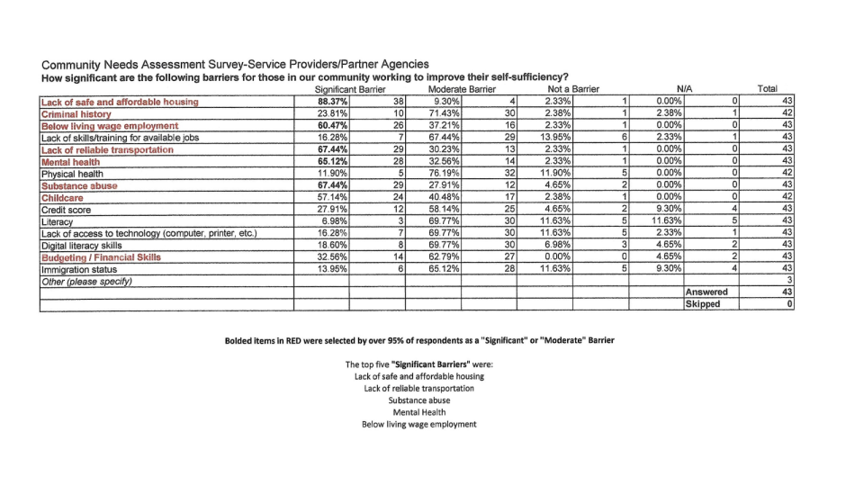 A sample of the CAPSAW Community Needs Assessment preliminary results.