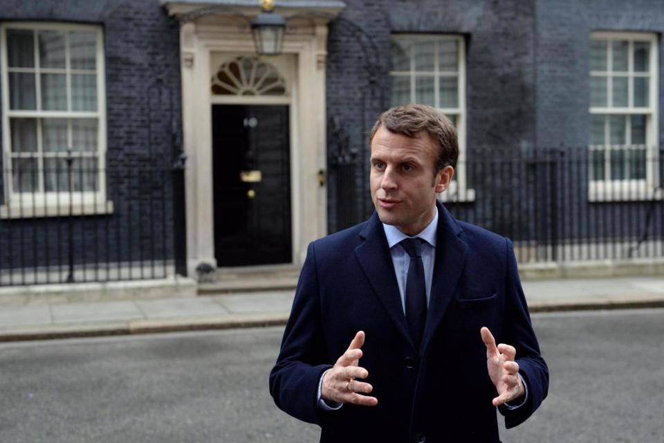 Presidential candidate: Emmanuel Macron speaks to the media outside 10 Downing Street (PA)