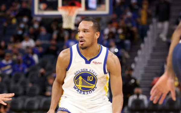 Avery Bradley #10 of the Golden State Warriors in action against the Denver Nuggets at Chase Center on October 06, 2021 in San Francisco, California. (Photo by Ezra Shaw/Getty Images)