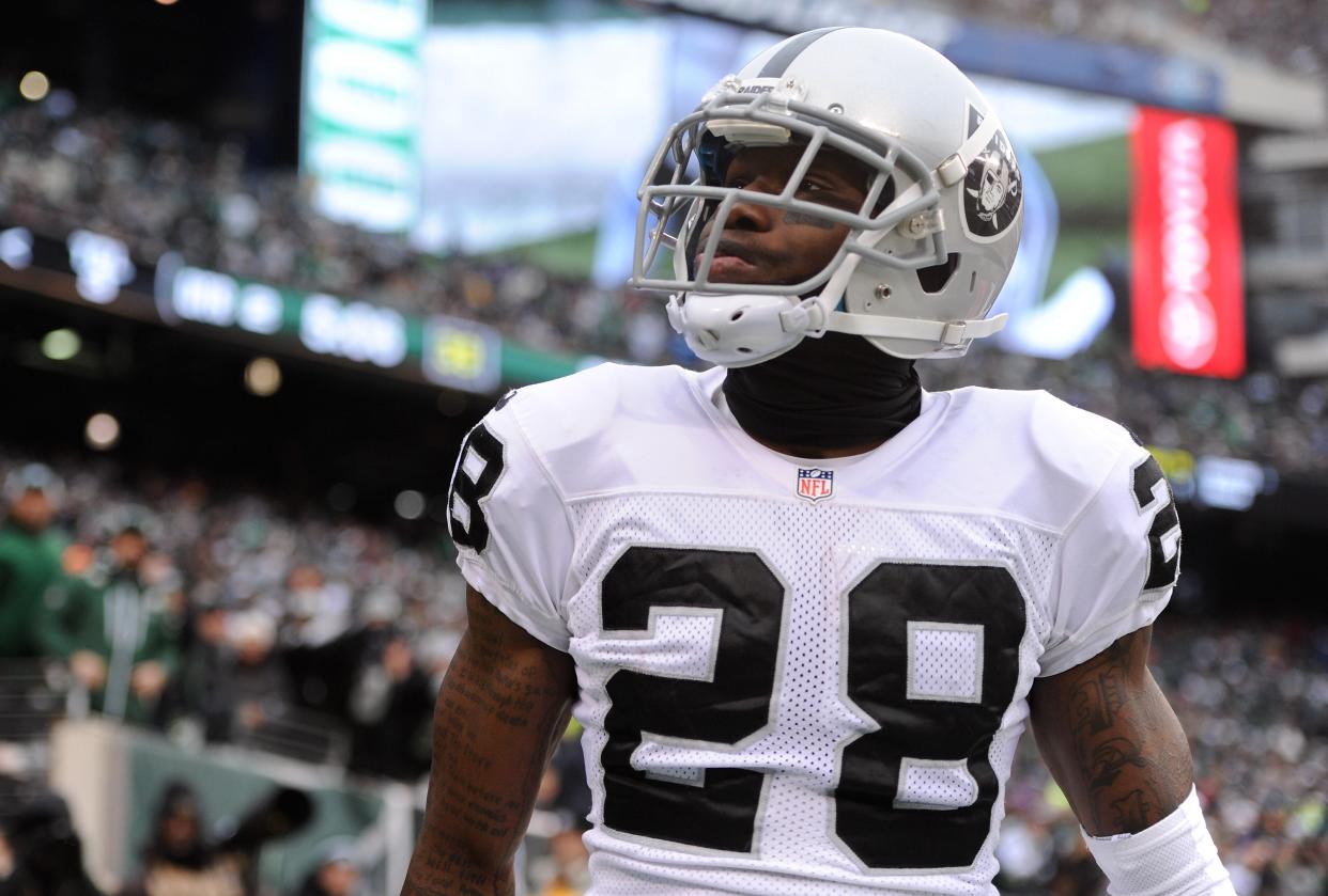 <p>Phillip Adams #28 of the Oakland Raiders looks into the crowd during the first half against the New York Jets at MetLife Stadium on 8 December 2013 in East Rutherford, New Jersey</p> ((Getty Images))