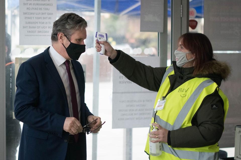 Keir Starmer has his temperature checked during a visit to Sydney Russell School, Dagenham, where teachers and students are returning to the classroom (Getty Images)