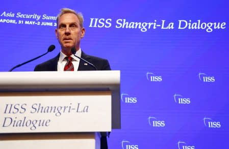 Acting U.S. Defense Secretary Patrick Shanahan speaks at the IISS Shangri-la Dialogue in Singapore