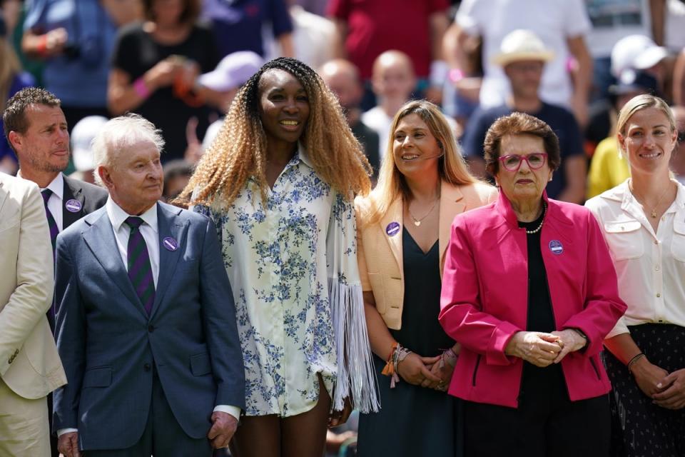 Former Wimbledon champions including Rod Laver, Venus Williams and Billie Jean King line up on Centre Court (John Walton/PA) (PA Wire)
