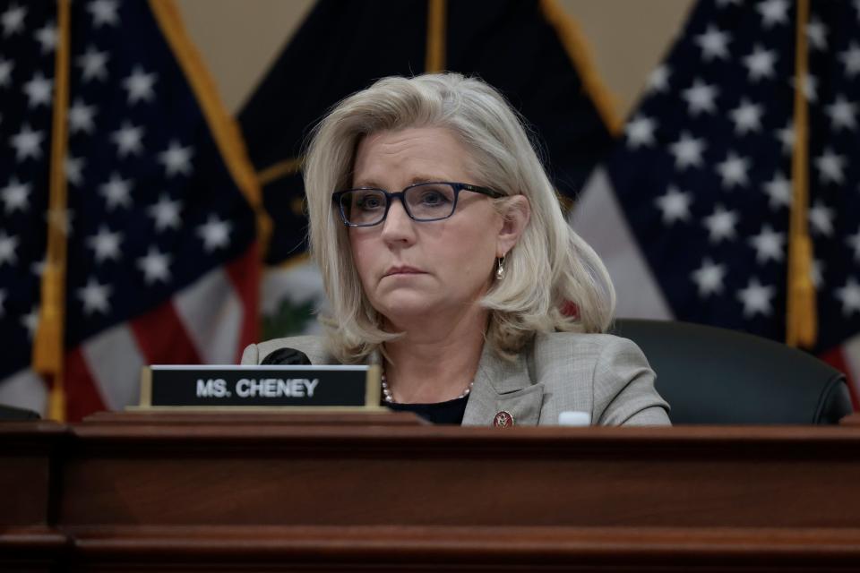 Rep. Liz Cheney, vice chair of the committee investigating Jan. 6, at a meeting Dec. 13, 2021, in Washington, D.C.