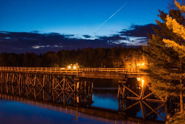 The Bearskin State Trail crosses Lake Minocqua via a trestle bridge.