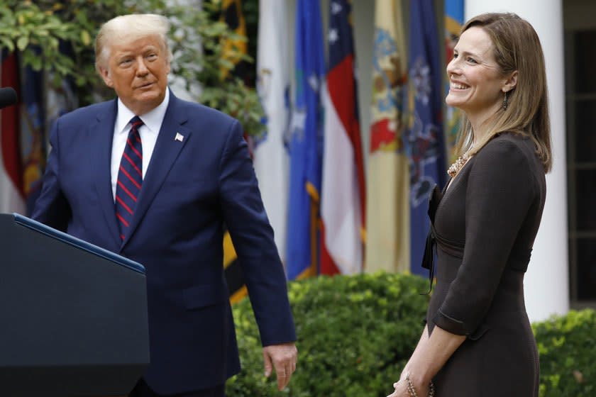 President Trump introduces Amy Coney Barrett as his Supreme Court nominee on Saturday.