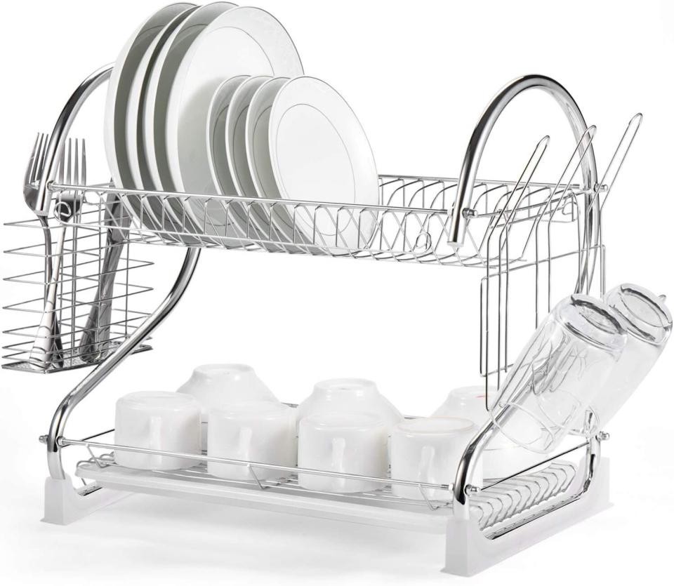 Whether you have a dishwasher or not, there are those few pots, pans, wine glasses and cutlery that always need to be hand washed. Make sure you have enough space with t<a href="https://amzn.to/3mUl7Uj" target="_blank" rel="noopener noreferrer">his two-tiered dish rack</a> that even has space for utensils and glasses. <a href="https://amzn.to/3mUl7Uj" target="_blank" rel="noopener noreferrer">Get it on Amazon</a>.