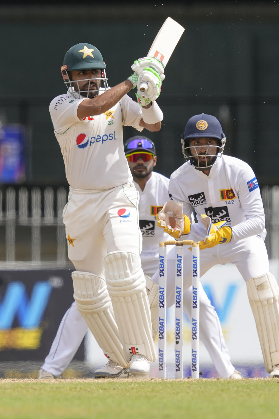 Pakistan's captain Babar Azam plays a shot during the third day of the second cricket test match between Sri Lanka and Pakistan in Colombo, Sri Lanka on Wednesday, Jul. 26. (AP Photo/Eranga Jayawardena)