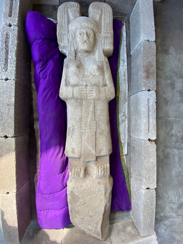 A more than 500-year-old life-size statue that represents an elite woman, possibly a queen, from the Huastec civilization is pictured in Alamo Temapache