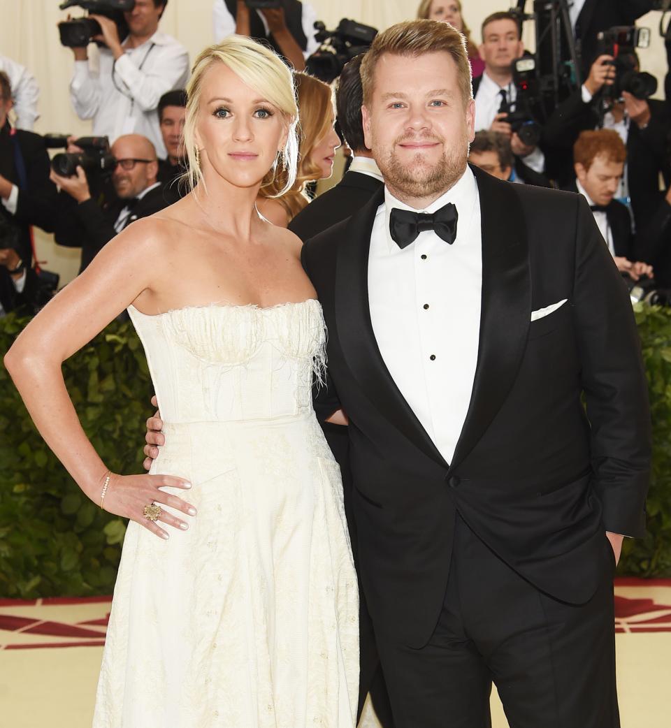 <h1 class="title">Julia Corden in Brock Collection and James Corden in Tom Ford</h1><cite class="credit">Photo: Getty Images</cite>