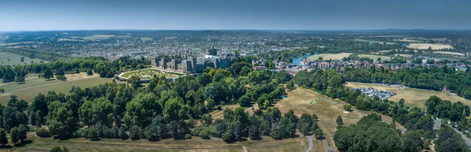 An aerial view of Windsor castle and the surrounding area.