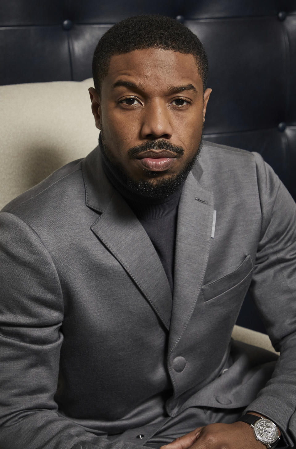 This Dec. 16, 2019 photo shows Michael B. Jordan posing for a portrait in New York to promote the film "Just Mercy." (Photo by Matt Licari/Invision/AP)