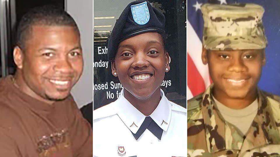 These undated photos from the US Army Reserve Command show Sgt. William Jerome Rivers, 46, Spc. Kennedy Ladon Sanders, 24, and Spc. Breonna Alexsondria Moffett, 23. - US Army Reserve Command, AP