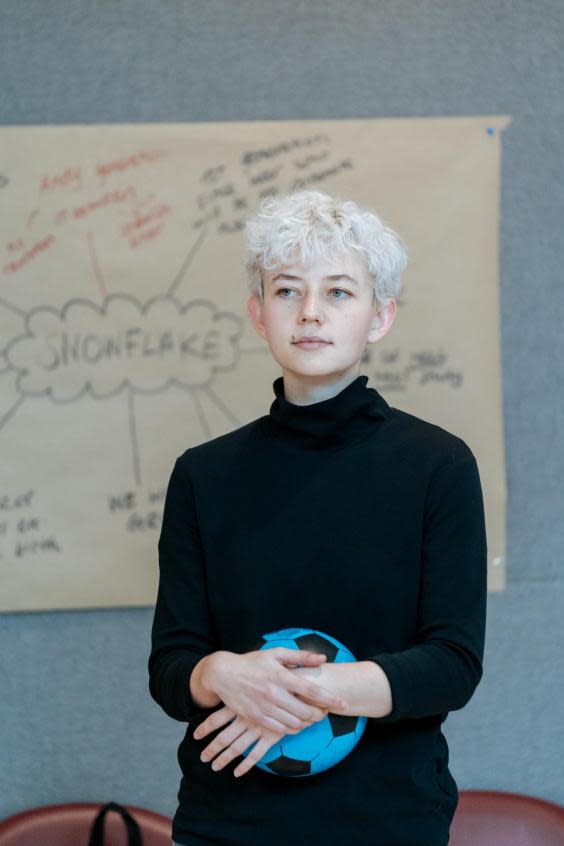 Ellen Robertson as Maya in rehearsals for Bartlett’s new play ‘Snowflake’ at the Kiln Theatre (Manuel Harlan)