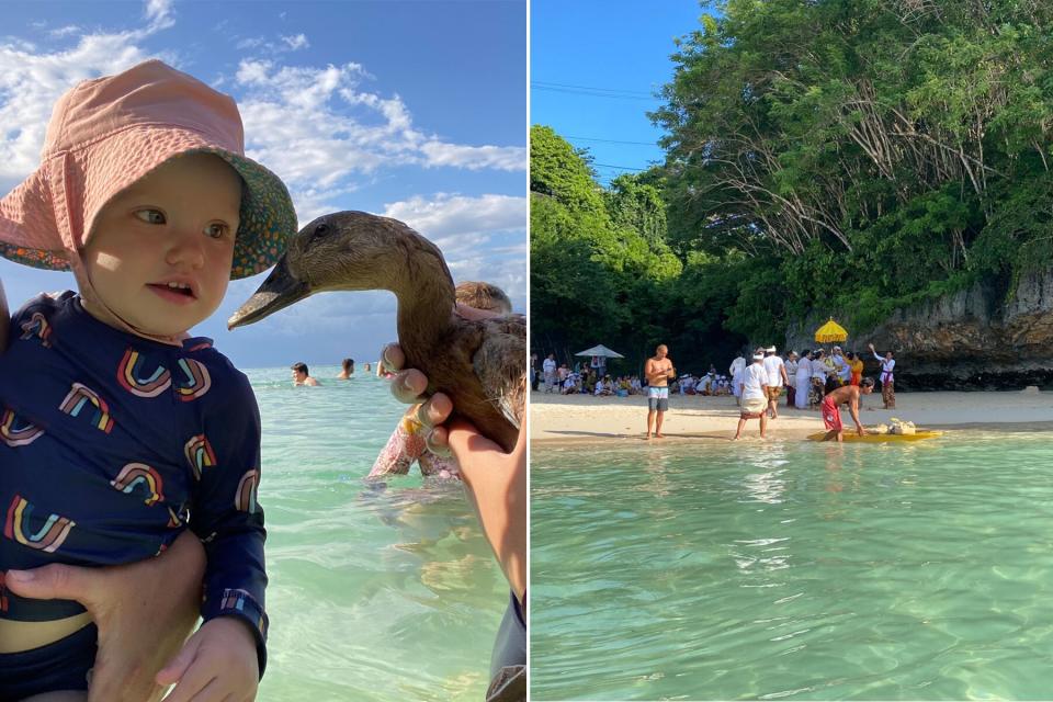 A Hindu ceremony at Padang Padang Beach included releasing two ducks into the ocean