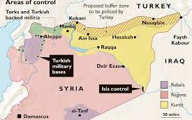 A territorial map of Syria, complete with Turkey's proposed buffer zone - Credit: AFP