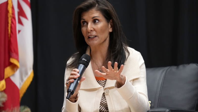 Republican presidential candidate Nikki Haley speaks during U.S. Rep. Randy Feenstra’s, R-Iowa, Faith and Family with the Feenstras event on Saturday, Dec. 9, 2023, in Sioux Center, Iowa.