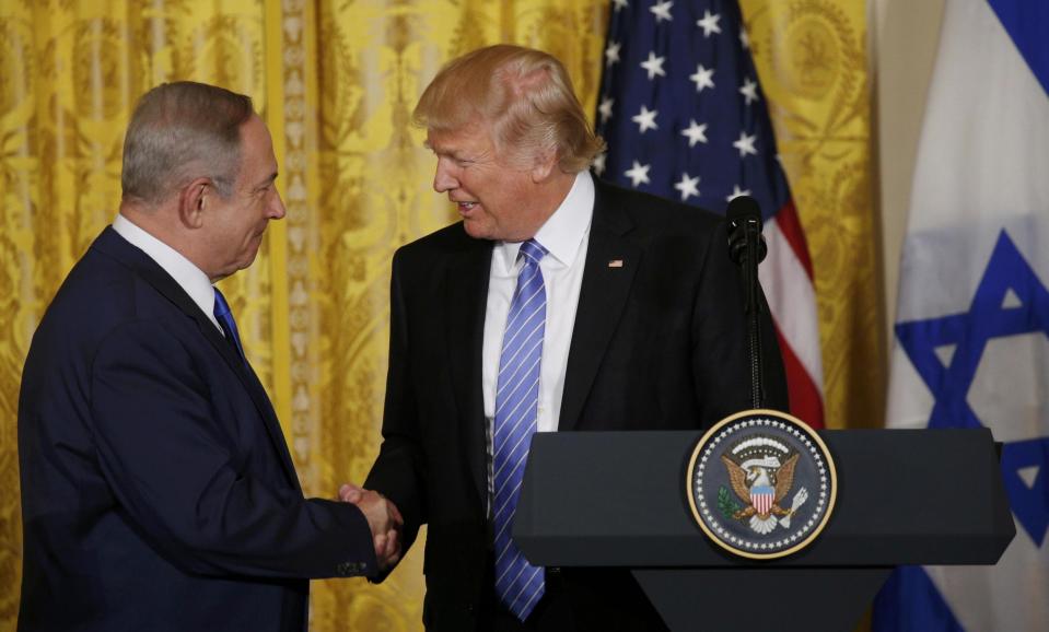 Donald Trump greets Benjamin Netanyahu: Reuters