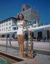 <p>Yolande Betbeze of Alabama looked perfect by the pool in a white, lace-trimmed swimsuit. She's hard to miss with that shiny trophy and matching sash.</p>