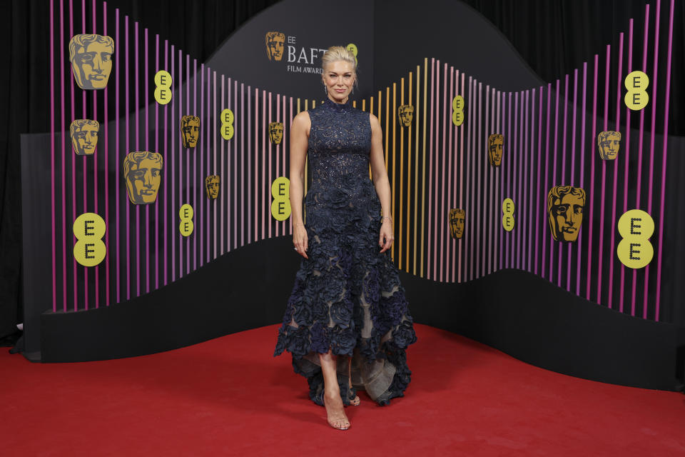 Hannah Waddingham poses for photographers upon arrival at the 77th British Academy Film Awards, BAFTA's, in London, Sunday, Feb. 18, 2024. (Photo by Vianney Le Caer/Invision/AP)